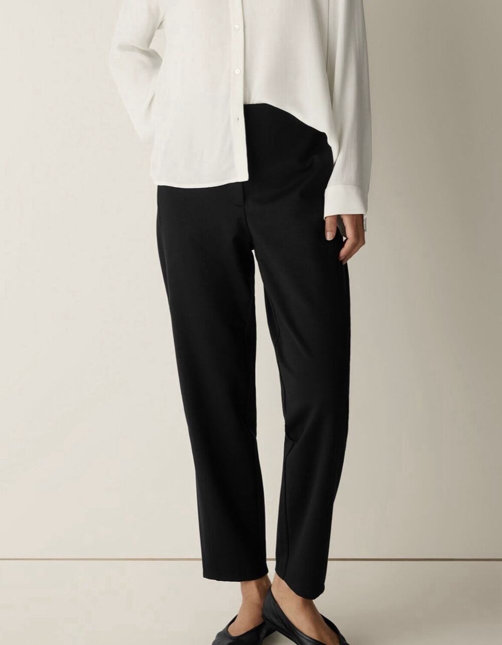 NWT Eileen Fisher Washable Black Flex Ponte Tapered Trouser Ankle Pants Sz M